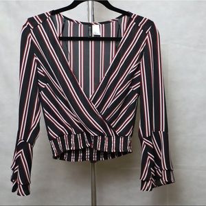 Black with red and white stripes cropped blouse